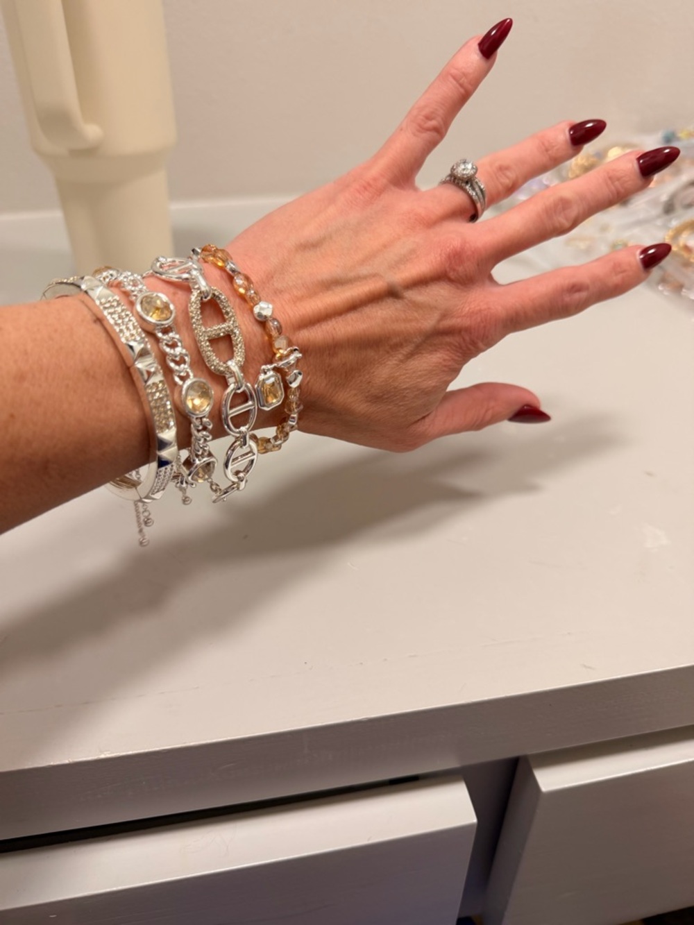 Bomb Party NWOT! Champagne Crystal and Silver Multi-Row Bracelet Set - Picture 5 of 9